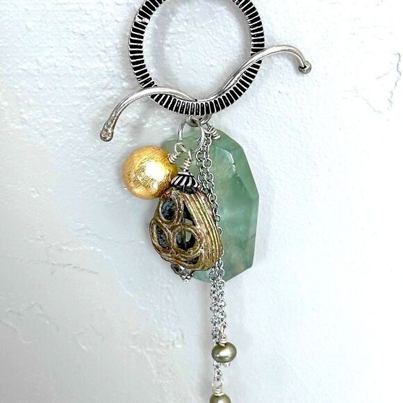 2 chains with circle pendant 3 interchangeable hook gemstone beaded pendants - Picture 12 of 13